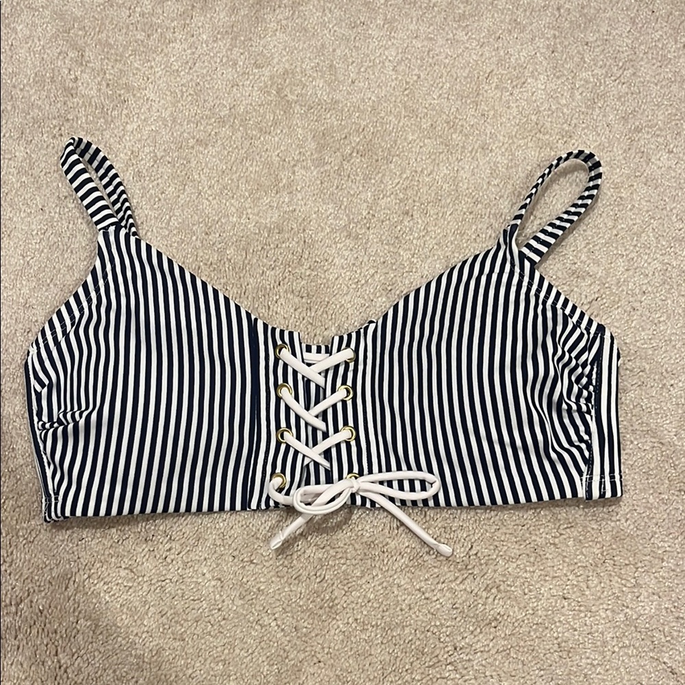 Xhilaration Navy and White Striped Bikini Top